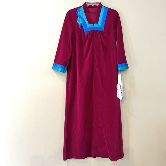Vanity Fair VTG Velour Robe XS Petite Maxi House‎ Coat Robe Roper Peacock Teal - Picture 1 of 12